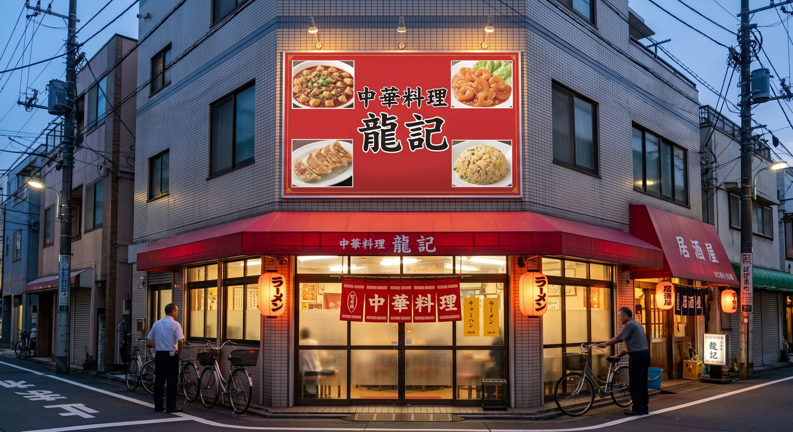 赤×アルミ枠付プレート看板の施工例
