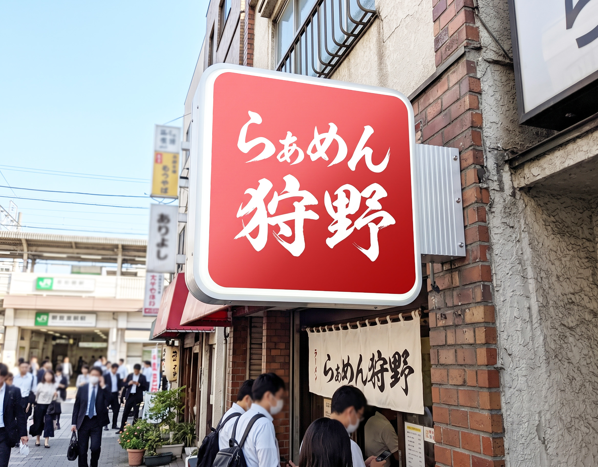 春日部市・ラーメン店 正方形突き出し看板 施工事例