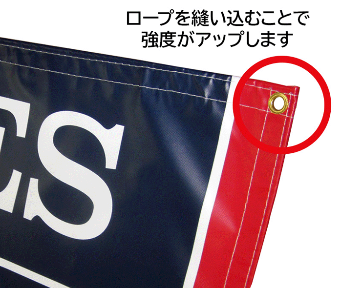 四方ロープ縫製＋ハトメ加工