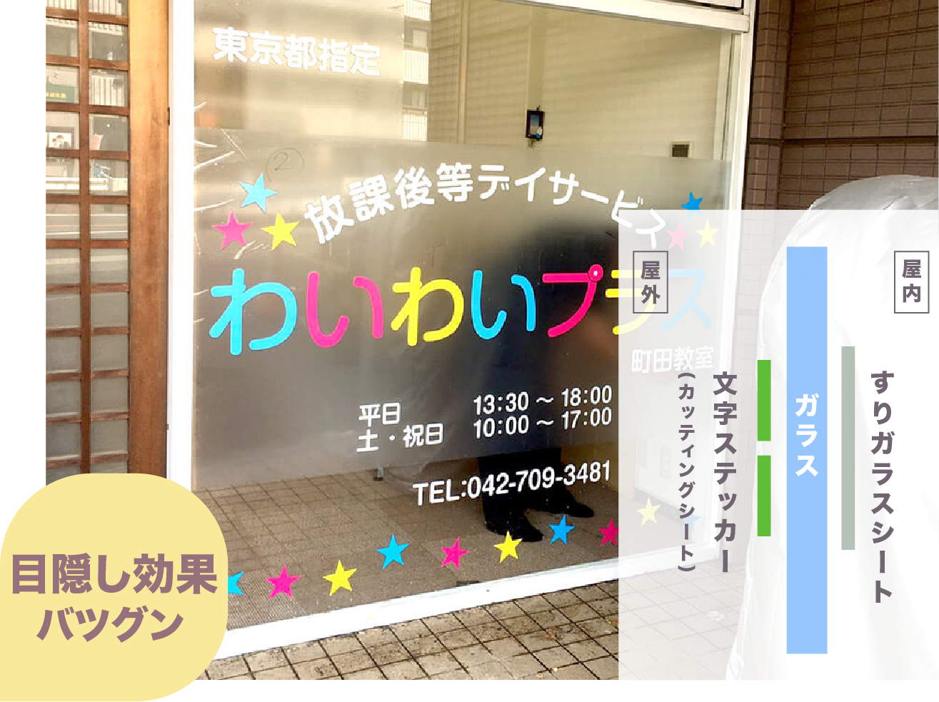 すりガラスシート×文字ステッカーの施工例