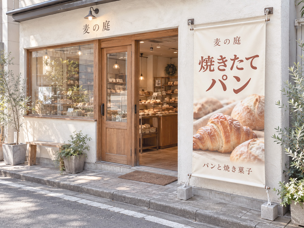 パン屋「麦の庭」の店頭幕・製作イメージ