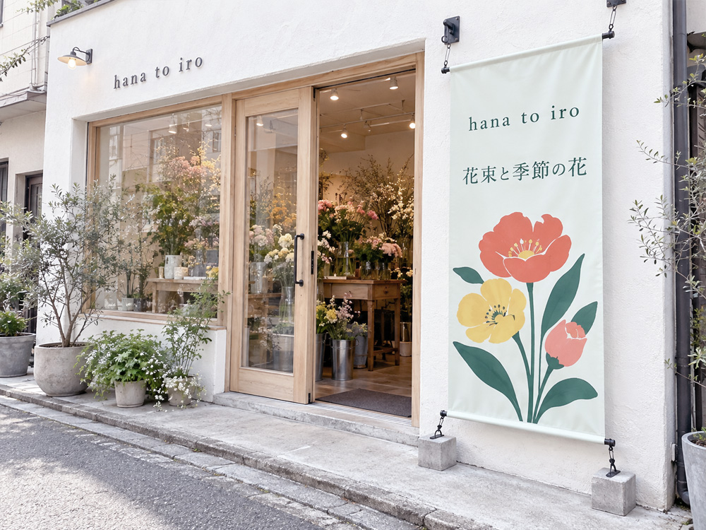 花屋「hana to iro」の店頭幕・製作イメージ
